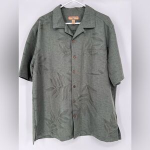CARIBBEAN JOE ISLAND SAGE GREEN‎ BUTTON DOWN CASUAL SHIRT W/PLANT LEAVES IMPRINT